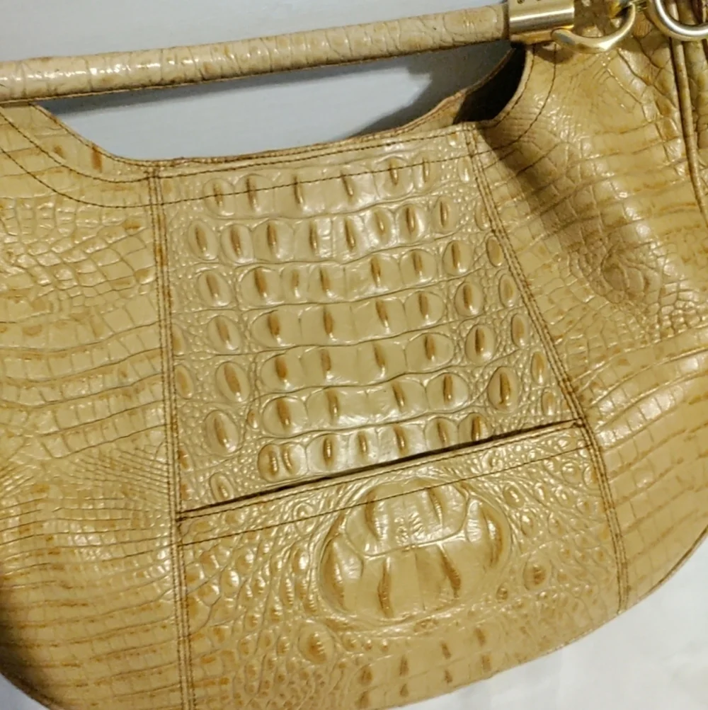 BRAHMIN Carmela Melbourne Hobo Shoulder Bag Croc-Embossed Leather Honey Caramel